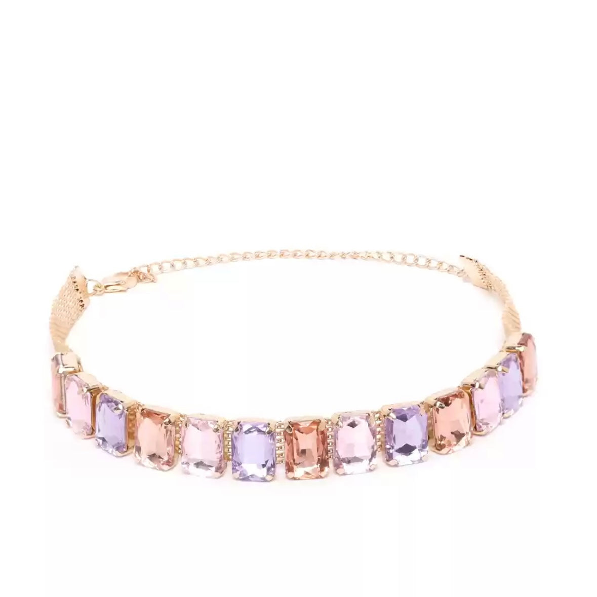 Multicolor Crystal Choker Necklace – Pastel Stone Statement Jewelry