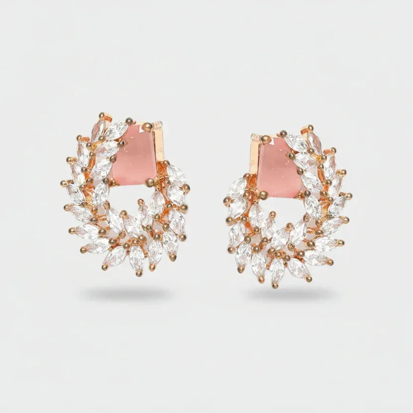 Rose Gold Pink Crystal Wreath Stud Earrings
