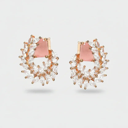 Rose Gold Pink Crystal Wreath Stud Earrings