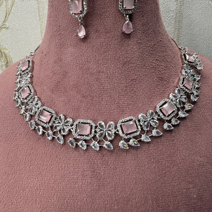 Blush Radiance Rhodium-Plated American Diamond Jewelry Set