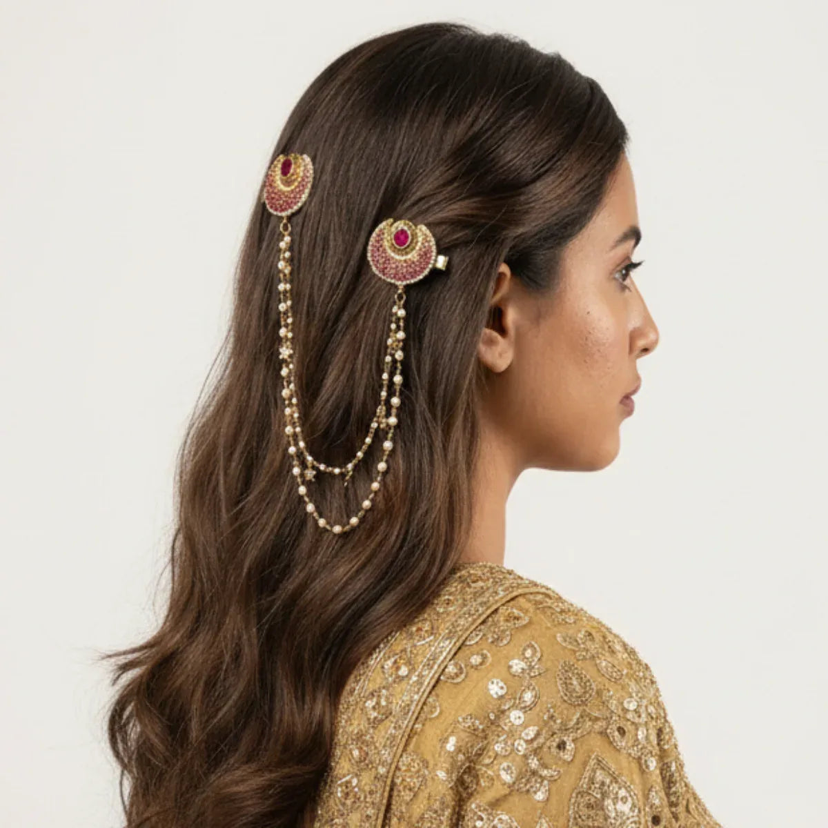 Crescent Moon Hair Chain with ear studs