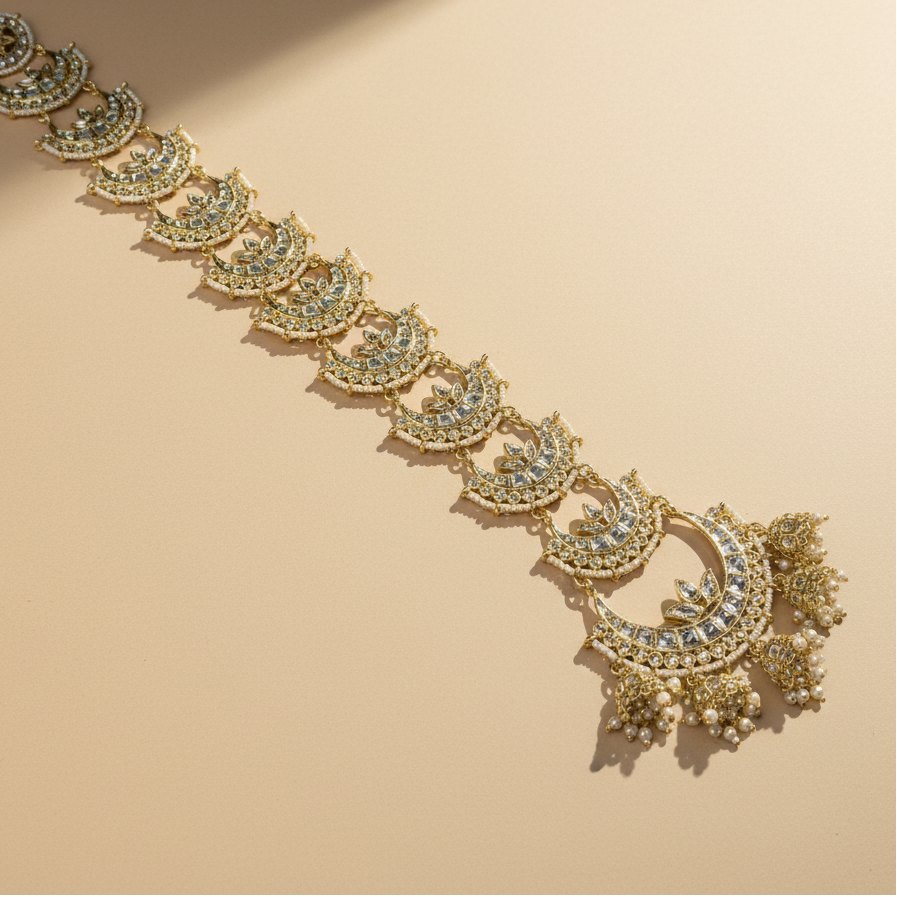 Crescent Moon Kundan Bridal Choti Hair Chain