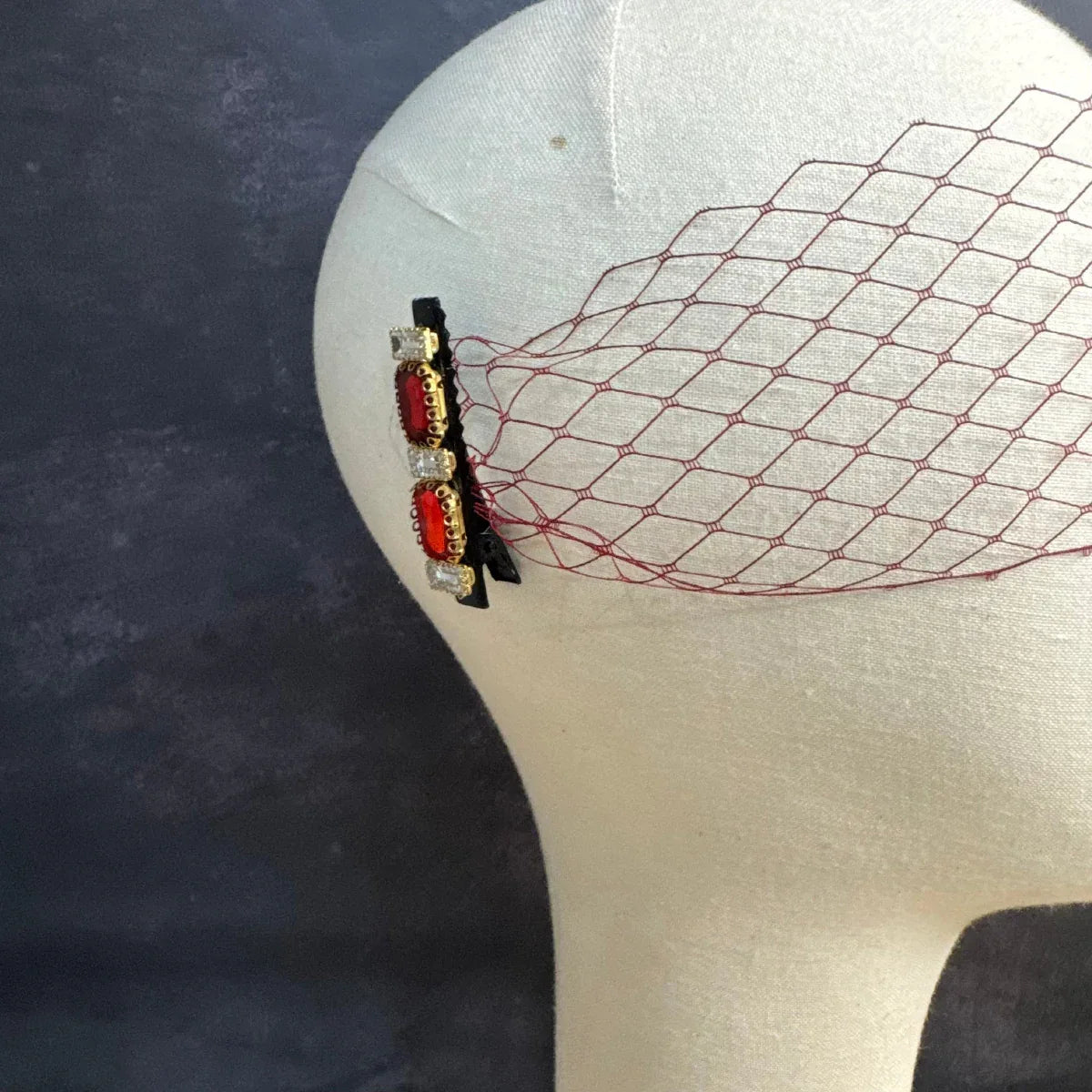 Crimson Wide-Eye Birdcage Veil