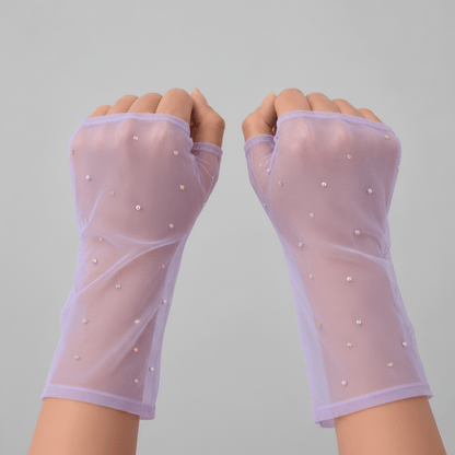 Lavender Crystal Sheer Arm Gloves
