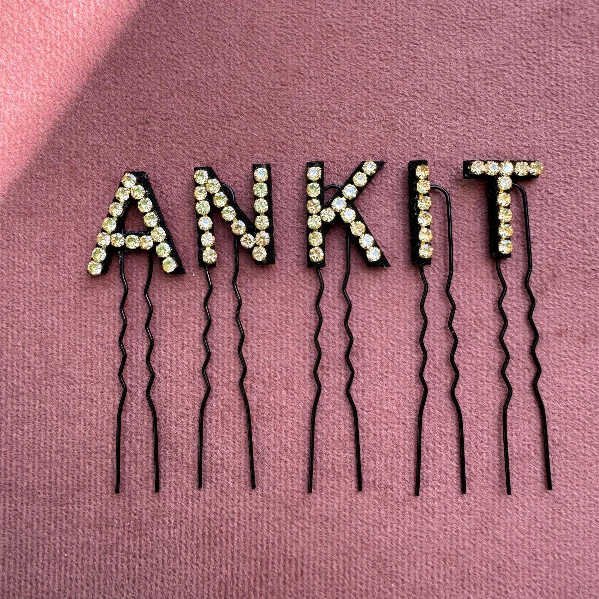 Custom Name CRYSTAL Letter Pins - Metallic Gold