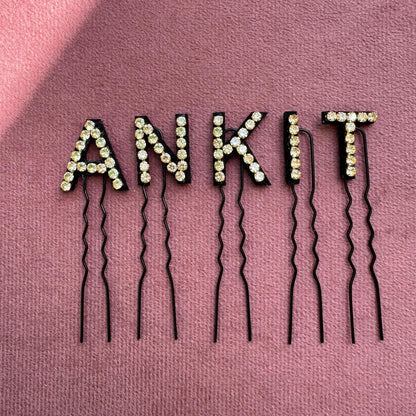 Custom Name CRYSTAL Letter Pins - Metallic Gold