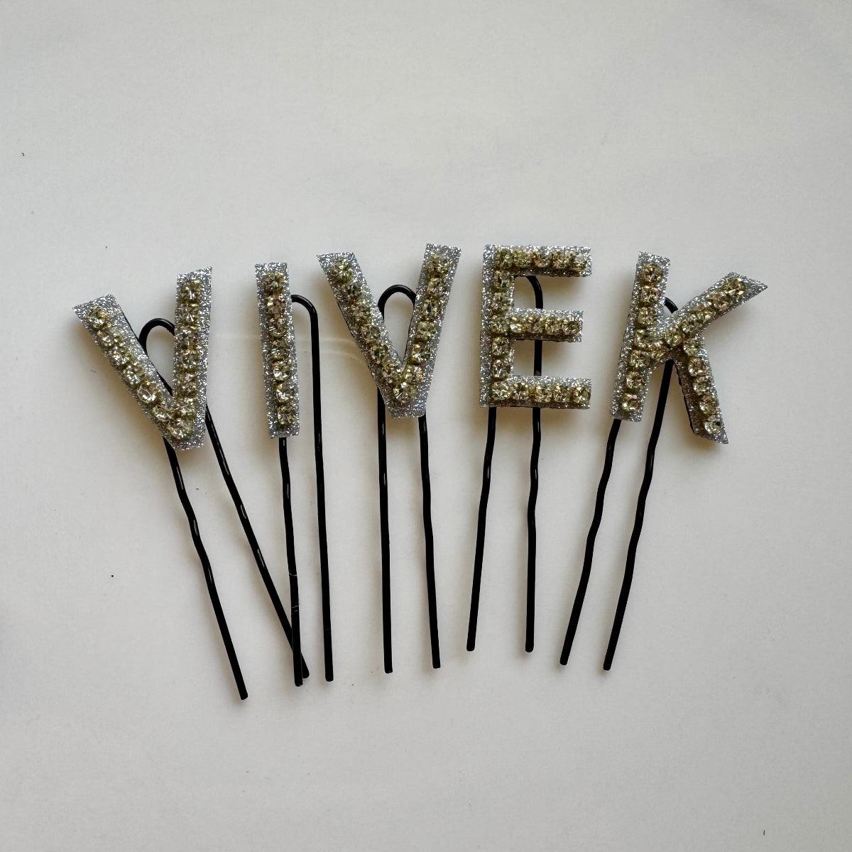 Custom Name Golden Crystal Luxe Letter Clips
