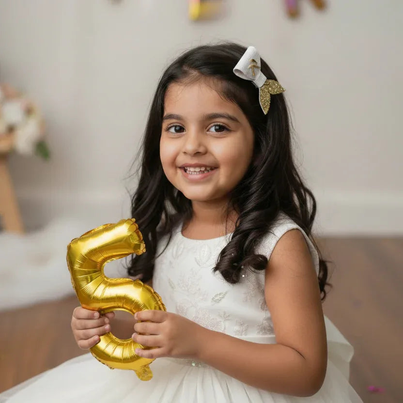 Custom Name Letter mermaid Bow Hair Clip | White & Gold