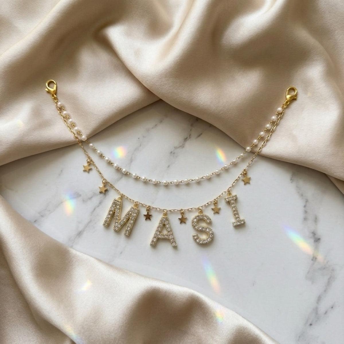 Custom Name Luxe Letter Starlit Hair Chain BRIDE