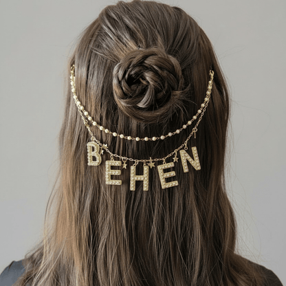 Custom Name Luxe Letter Starlit Hair Chain BRIDE
