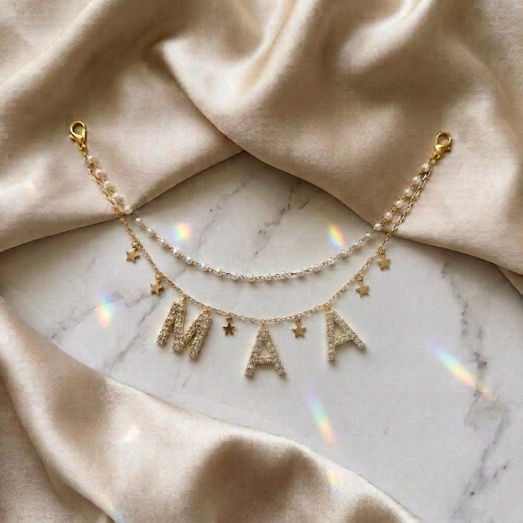 Custom Name Luxe Letter Starlit Hair Chain BRIDE