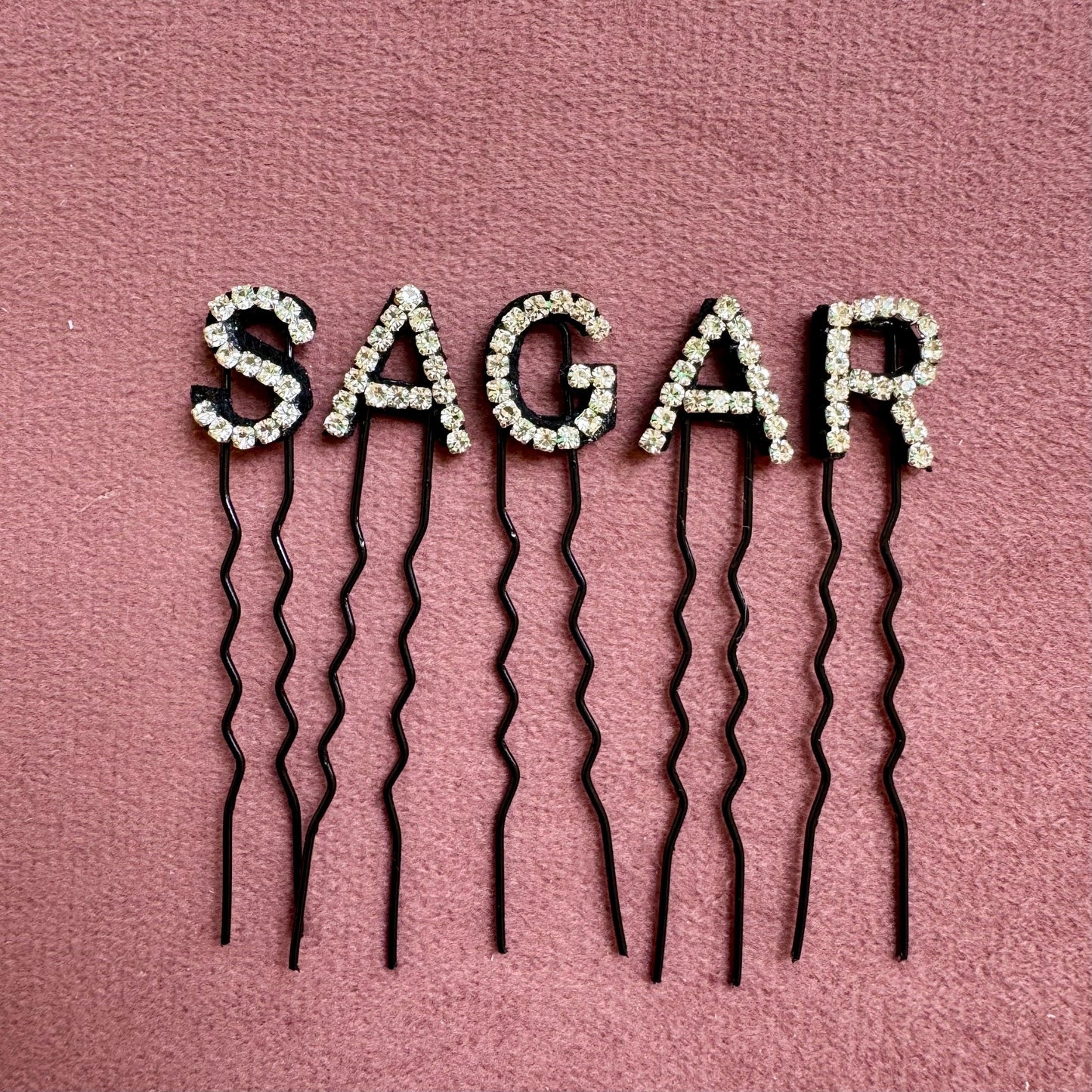 Custom Name Silver Crystal Letter Clips Small