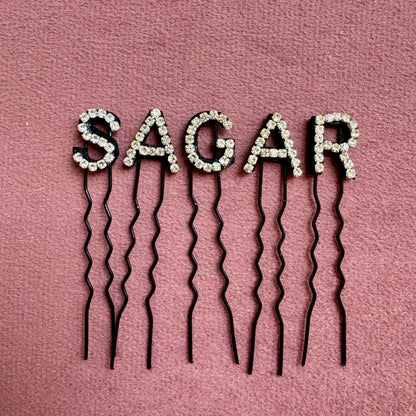 Custom Name Silver Crystal Letter Clips Small