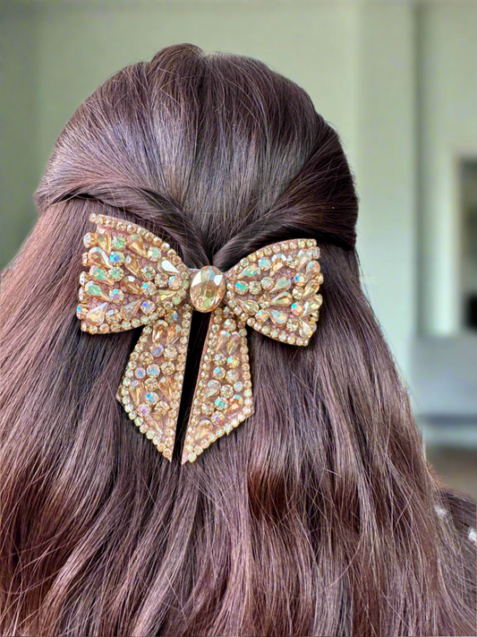 Bejewelled Golden Luxe Bow Hair Clip