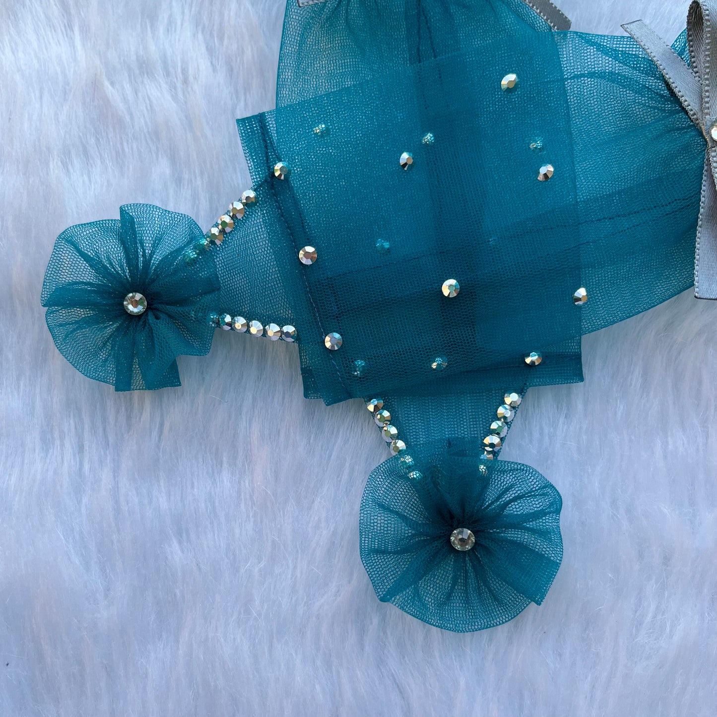 Teal Net Fingerless Princess Gloves | Couture Accessories