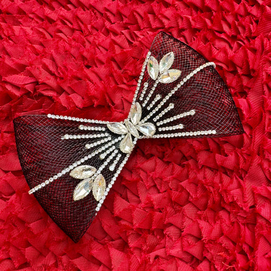Black Rhinestone Sparkle Mesh Bow Hair Clip