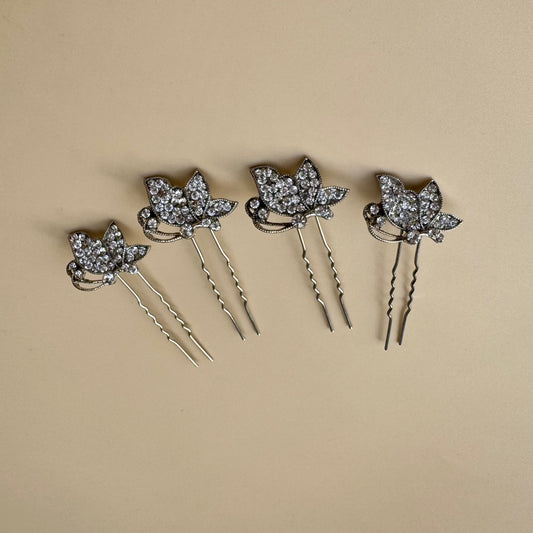 Crystal Butterfly Hair Pins – Set of 4