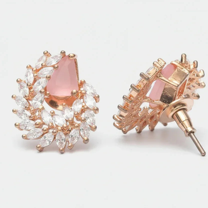 Rose Gold Pink Crystal Wreath Stud Earrings