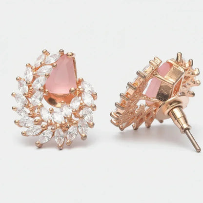 Rose Gold Pink Crystal Wreath Stud Earrings