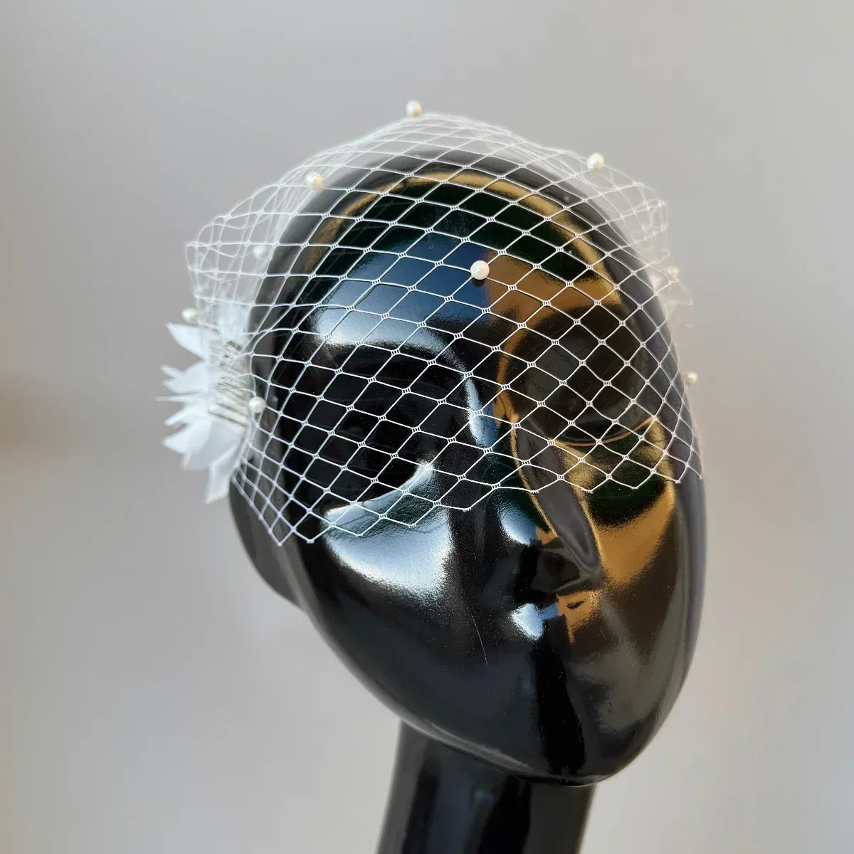 Pearl Petals White Birdcage Veil