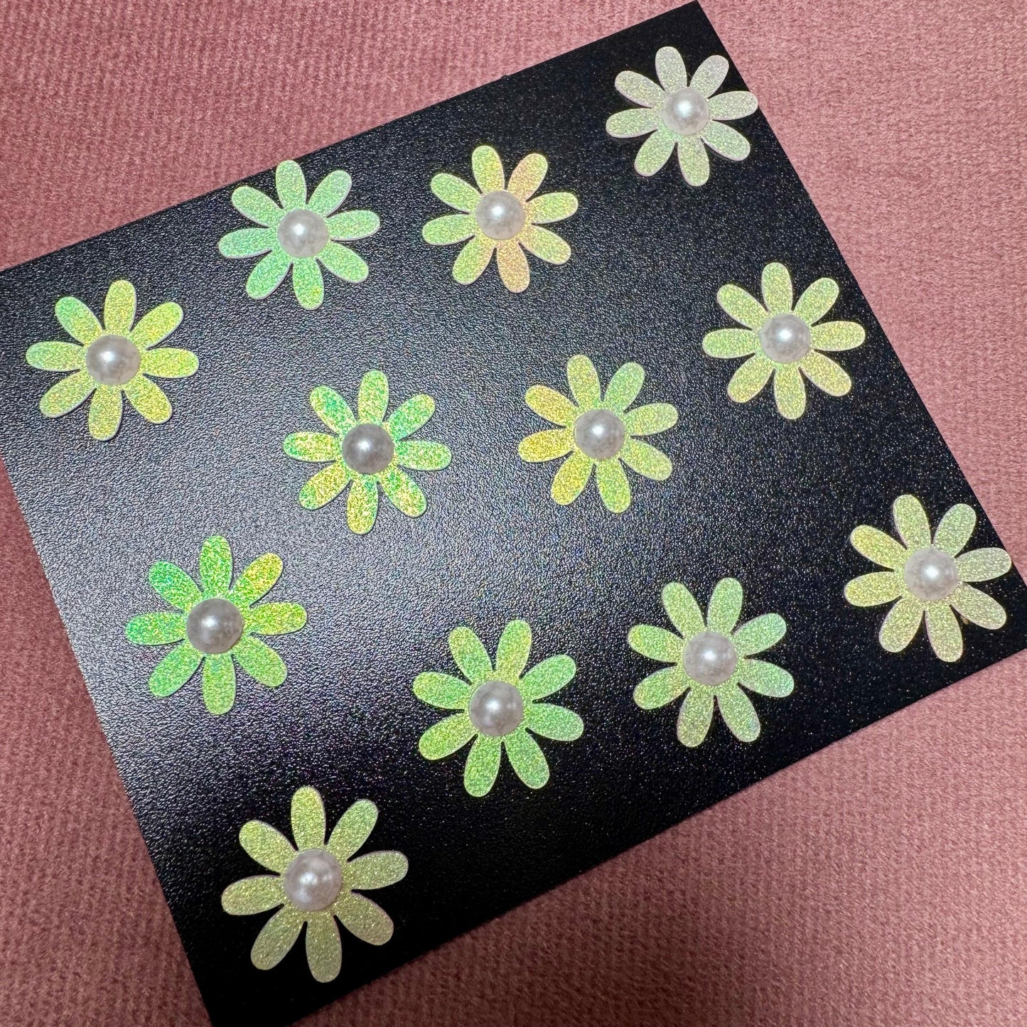 Pink Daisy Pearl Velcro Hair Stickers – Set of 12