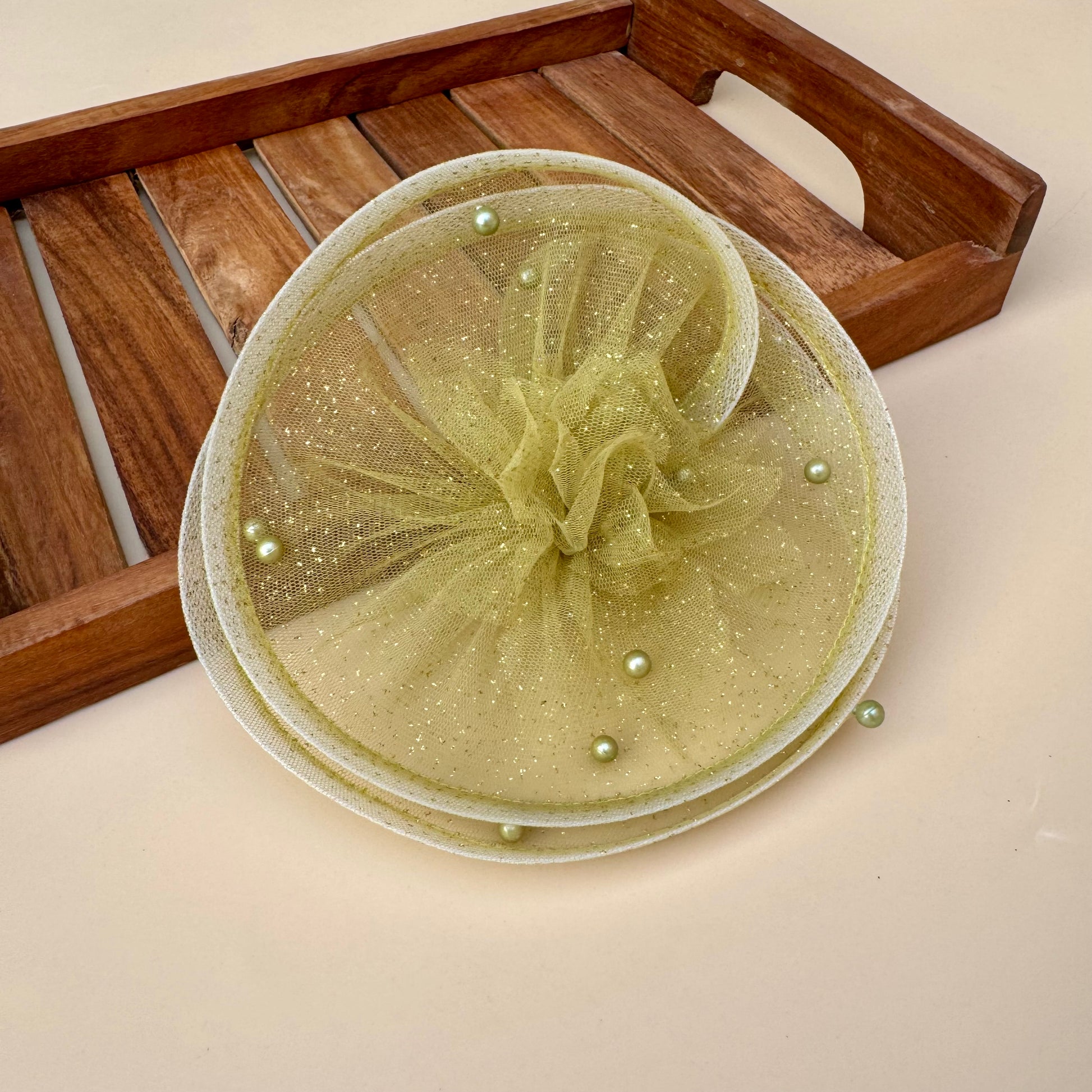 Gilded Enchantment Golden Sparkle Green Fascinator Hat