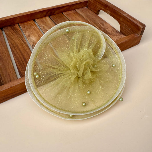 Gilded Enchantment Golden Sparkle Green Fascinator Hat