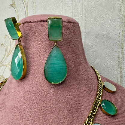 Green Stone Necklace & Earrings Set – Bridal & Festive Jewelry