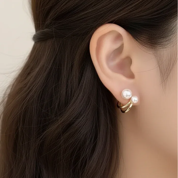 Pearl Contemporary Stud Earrings – Gold Plated Brass