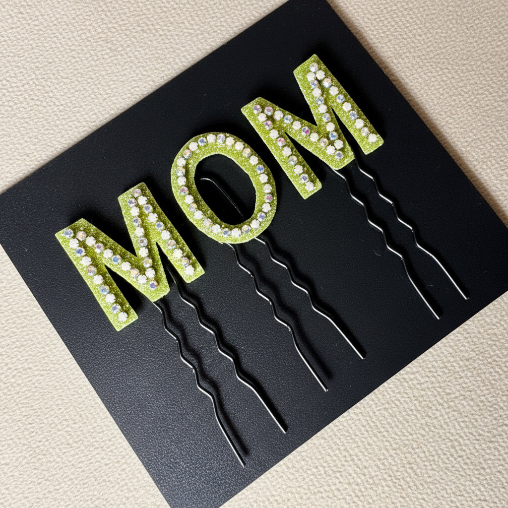 Crystal Luxe Letter Hair Pin | Green Base with Multicolor Crystals