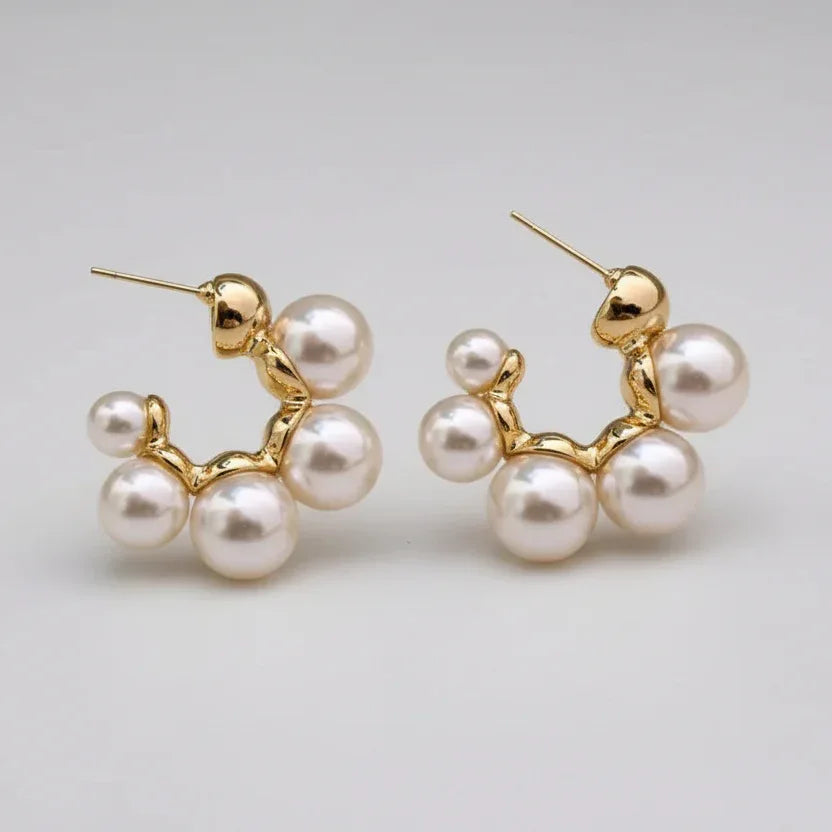 Gold-Plated Pearl Cluster Alloy Stud Earrings