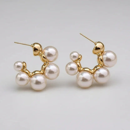 Gold-Plated Pearl Cluster Alloy Stud Earrings