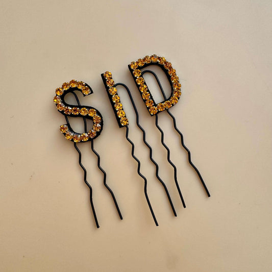 Custom Name Gold Crystal Letter Clips