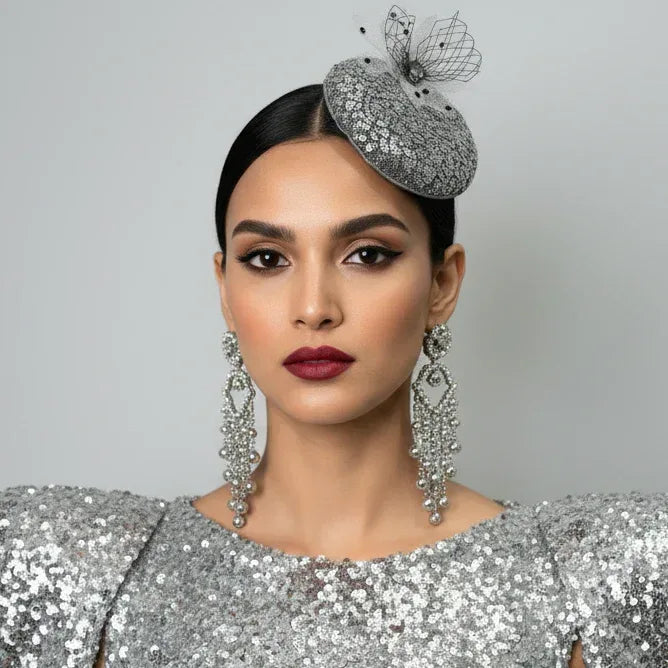 Dreamy Silver Sequin Fascinator Hat