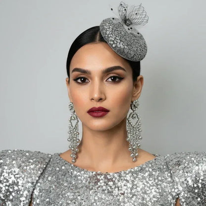 Dreamy Silver Sequin Fascinator Hat