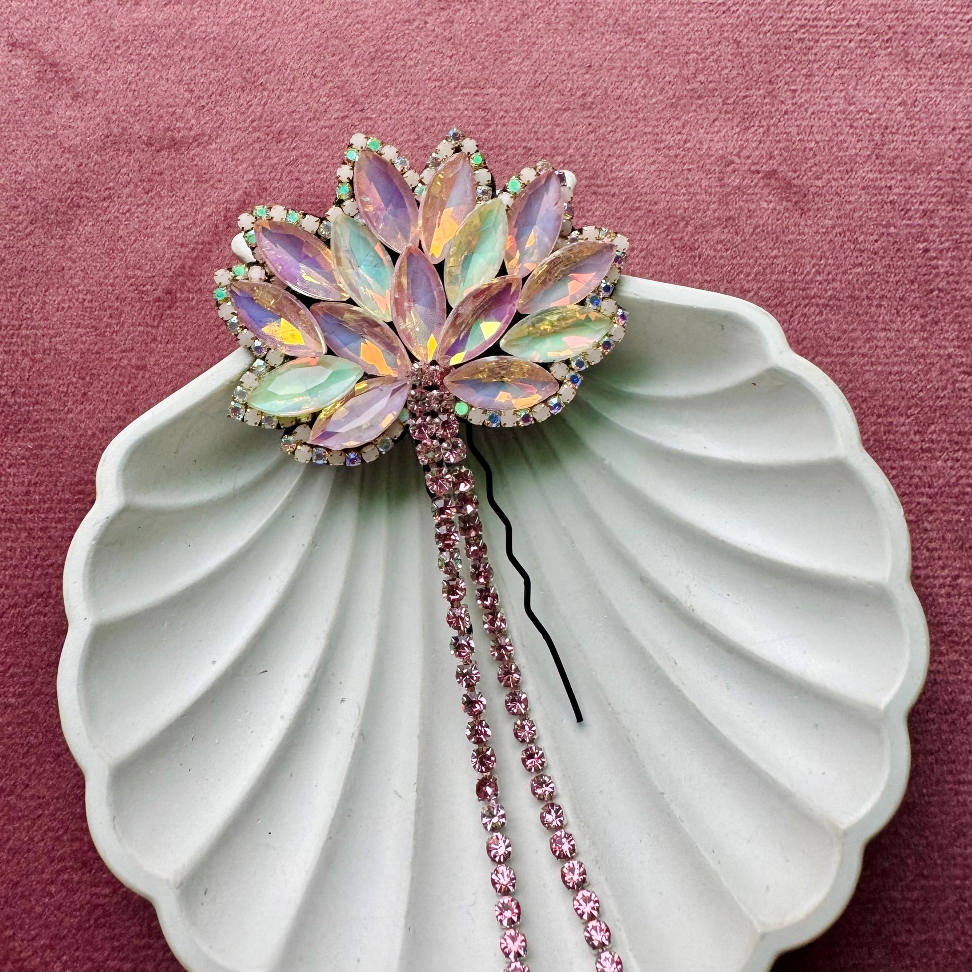 Aurora Crystal Blossom Rhinestone Tassel Hair Pin