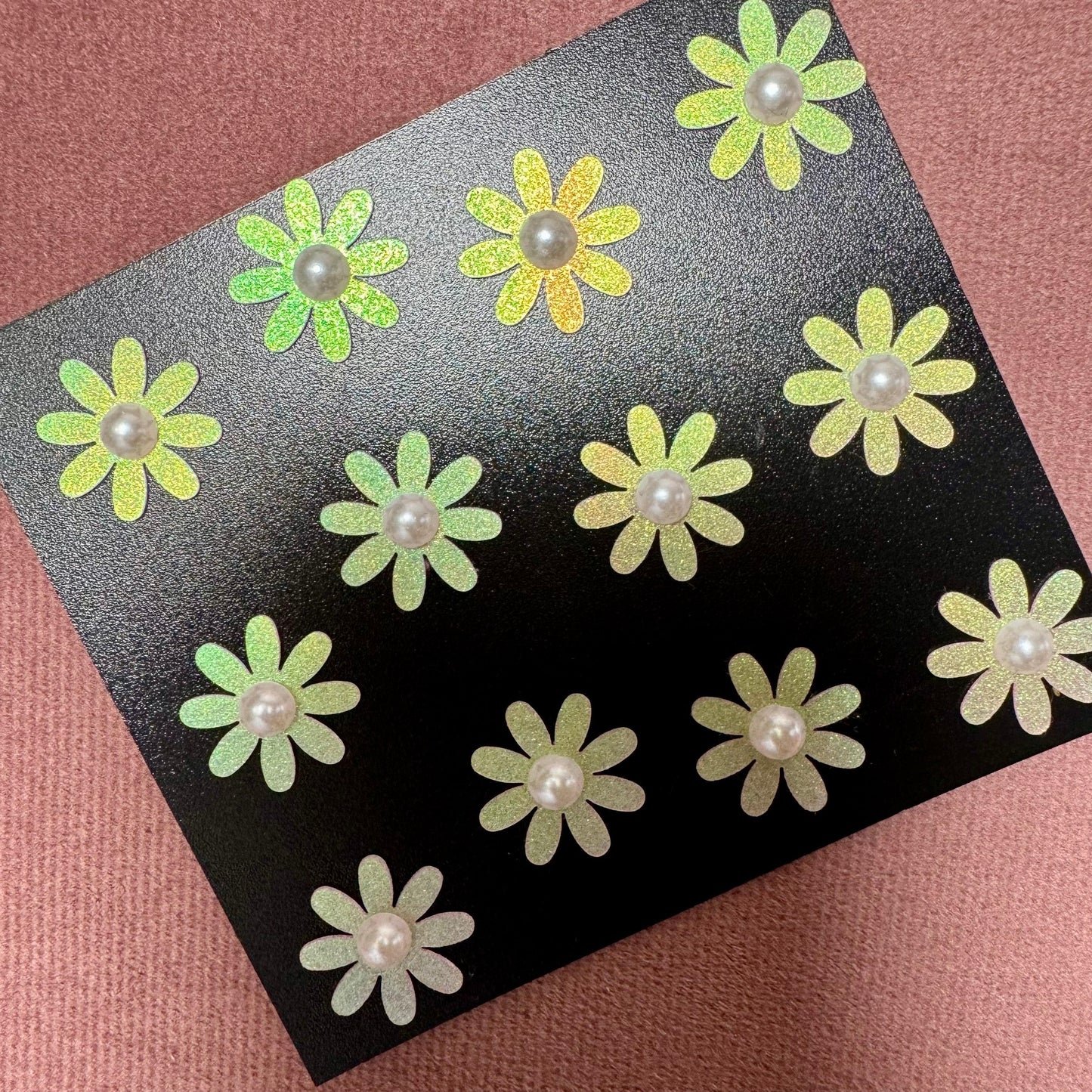 Pink Daisy Pearl Velcro Hair Stickers – Set of 12