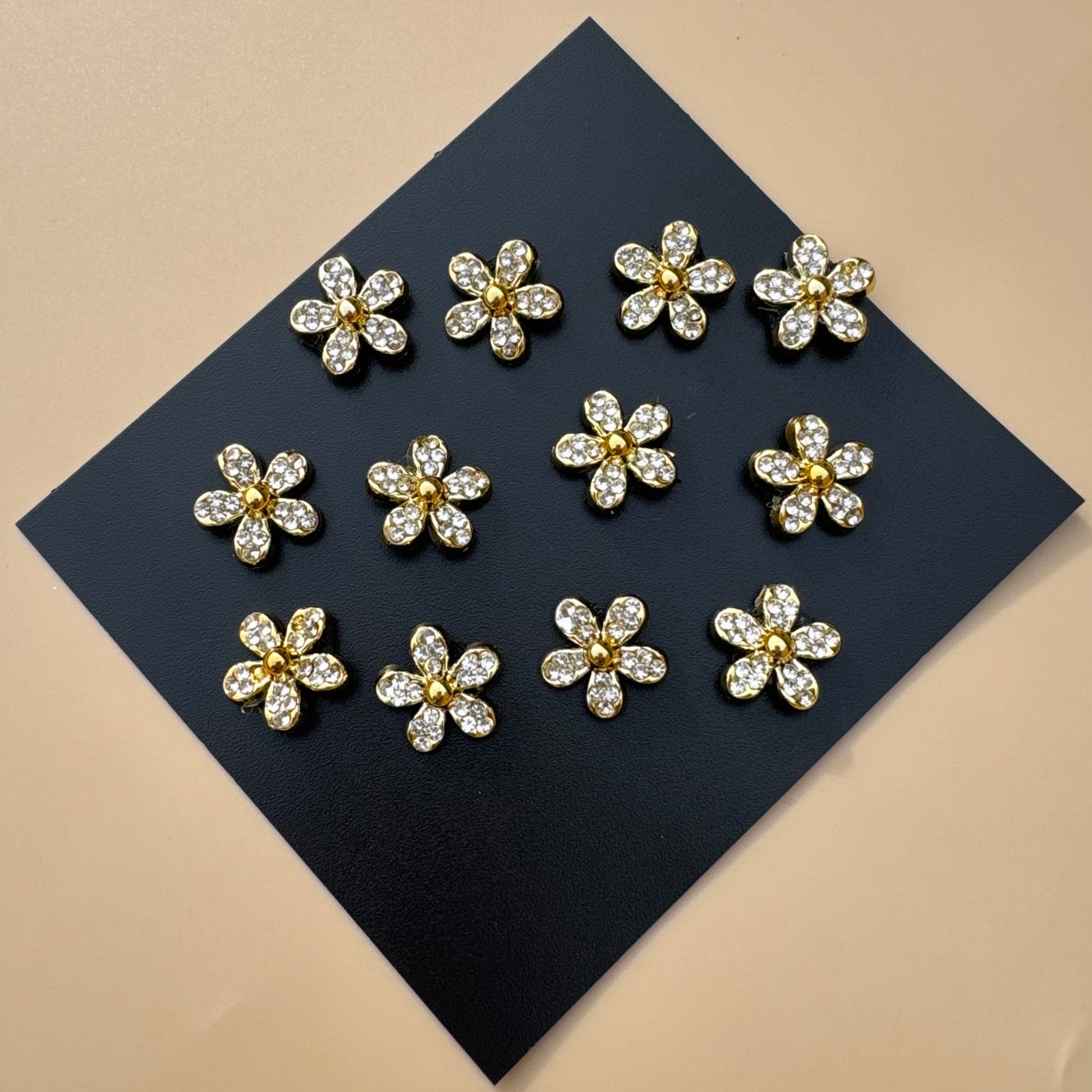 Golden Flower Velcro Hair Accessories – Set of 10 Crystal Floral Clips