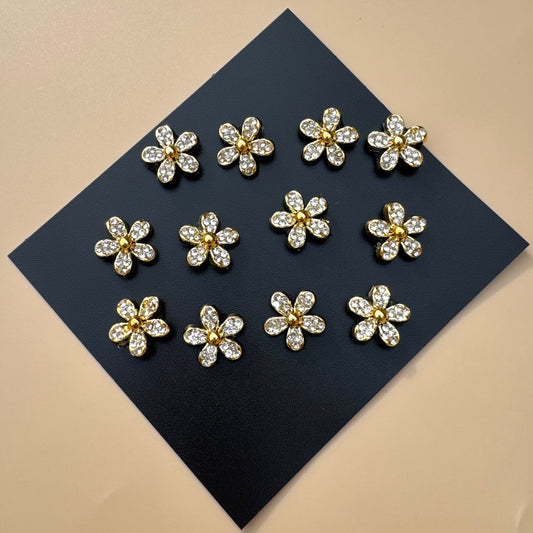 Golden Flower Velcro Hair Accessories – Set of 10 Crystal Floral Clips