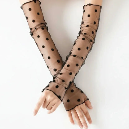 Polka Charm Sheer Mesh Arm Gloves – Black