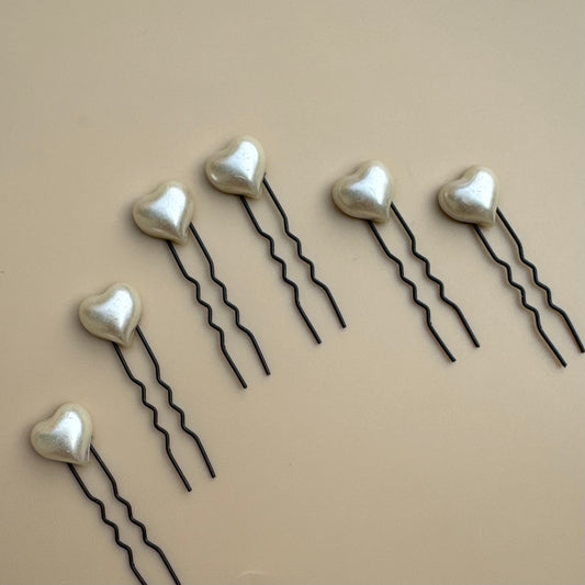 Pearl Heart Bun Pins Set of 6 – Bridal & Party Hair Accessories