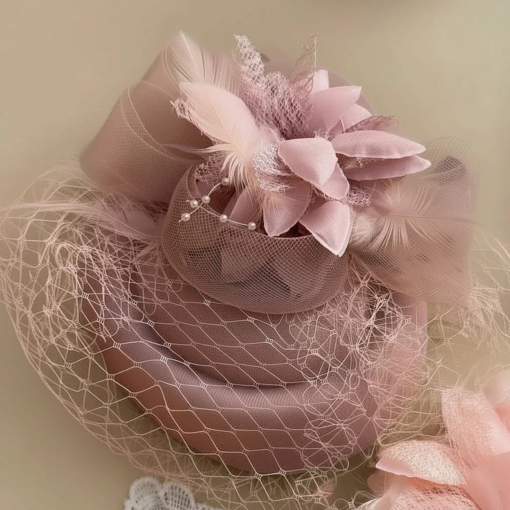 Vintage Pink Derby Pillbox Hat with Veil