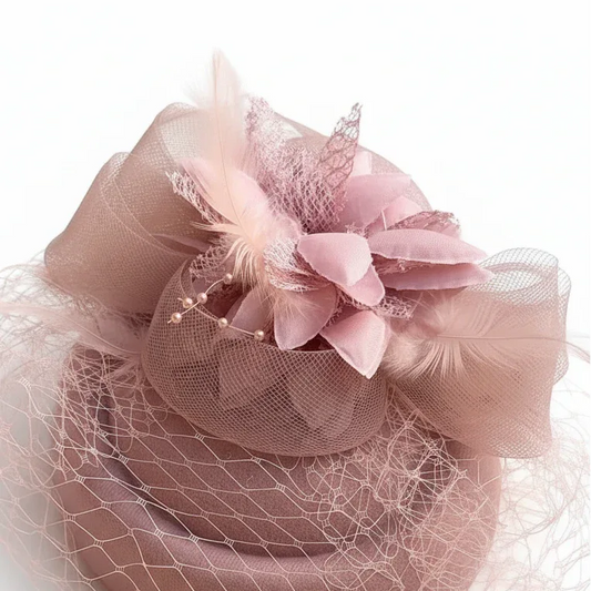 Vintage Pink Derby Pillbox Hat with Veil