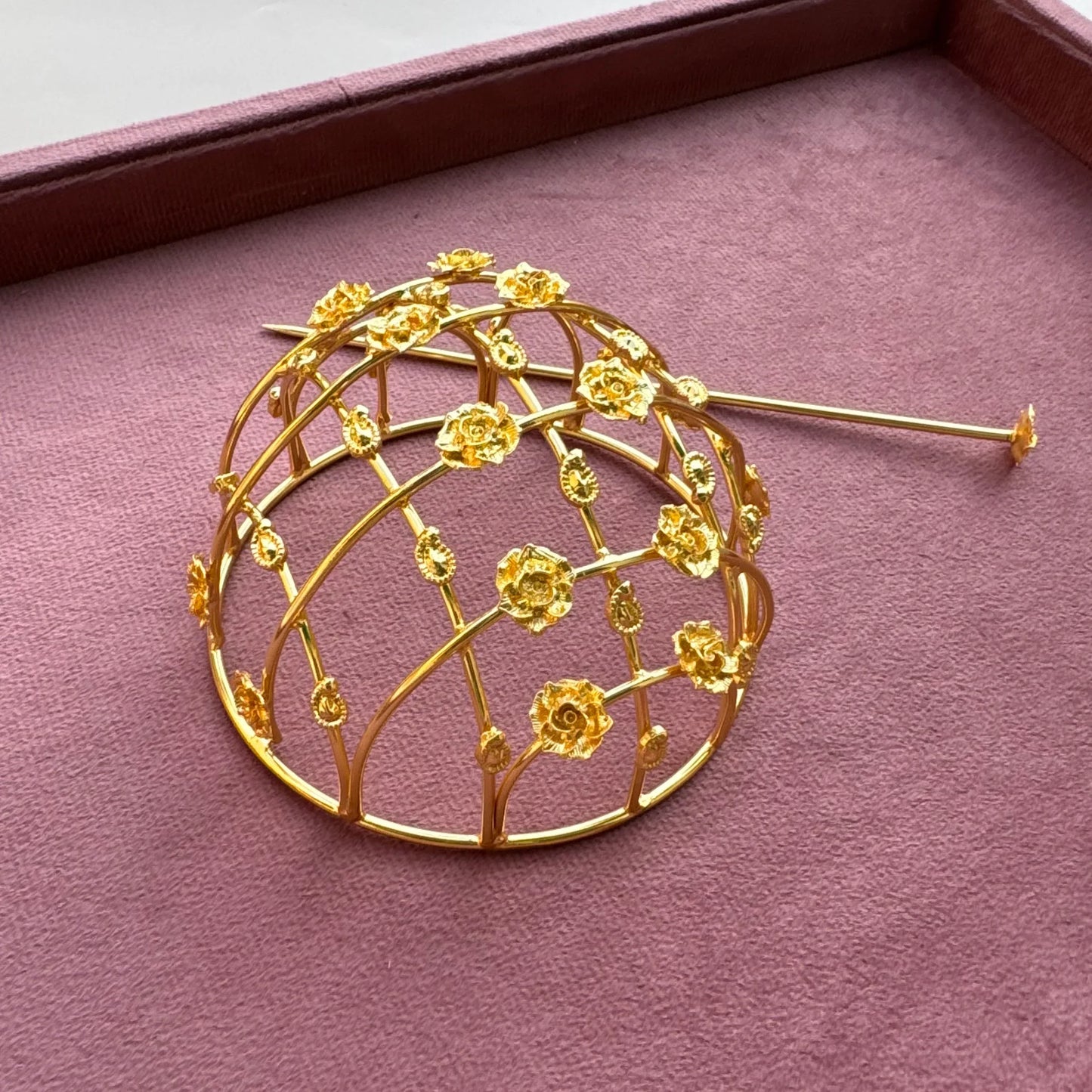 Floral Brass Bridal Bun Cage