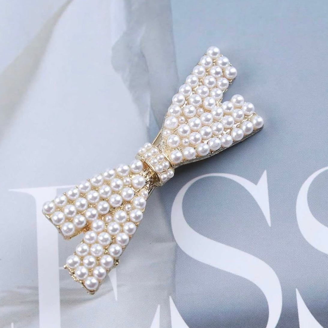 Stone Pearl Bow Hair Clip