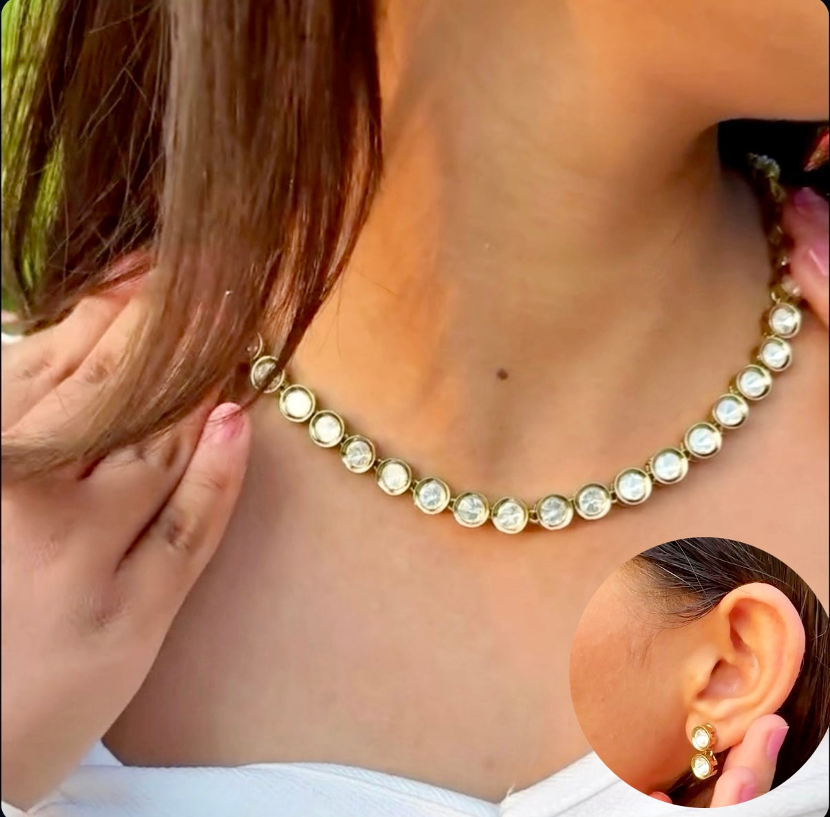 Gold-Plated Kundan Riviera Necklace & Earrings Set- Timeless Elegance
