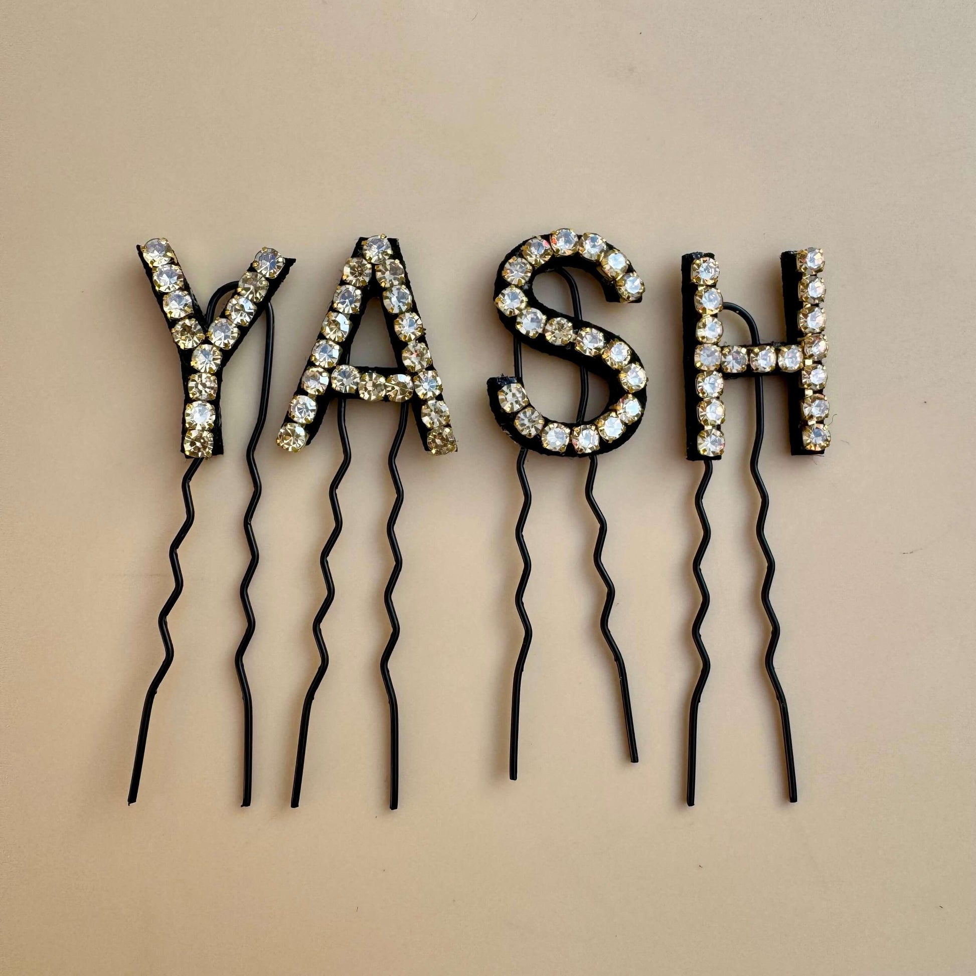 Custom Name Golden Crystal Letter Clips