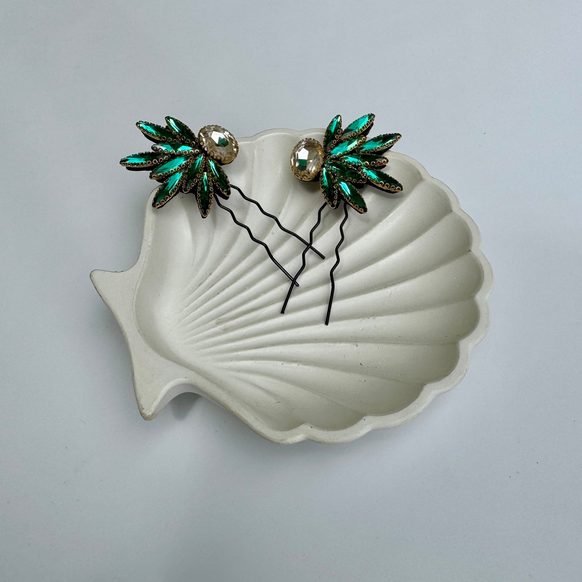 Emerald Green Winged Hair Pin Set (Mirror Pair - 2 Pins)