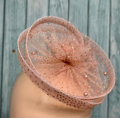 Gilded Enchantment Golden Sparkle Rose Gold Fascinator Hat