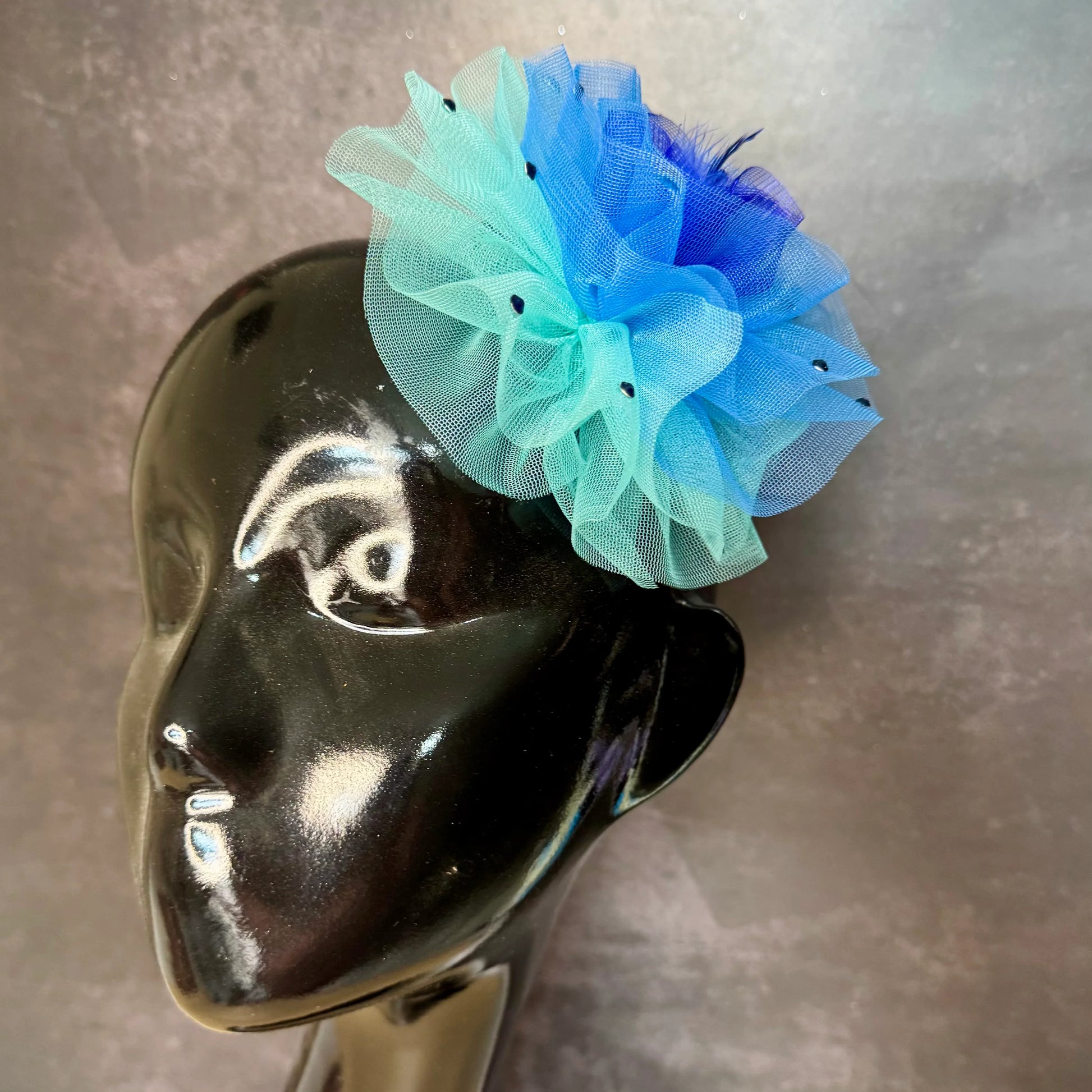 Royal Blue and Turquoise Blue Ruffled Fascinator